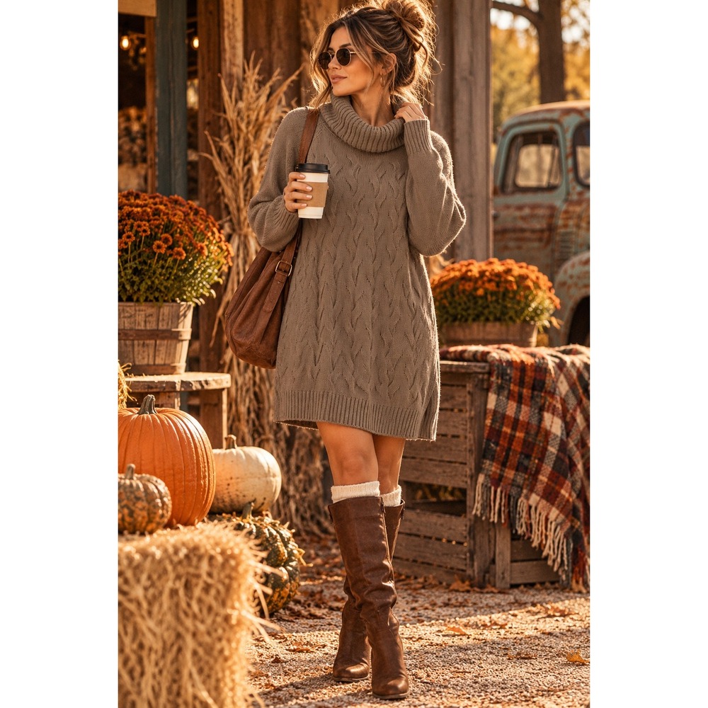 Calvin Klein Women XL Taupe Brown Cable Knit Cowl Neck Sweater Chunky Cozy